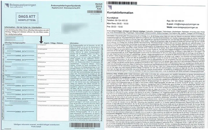 Bolagsupplysningens blankett Foto: Förenade Bolag