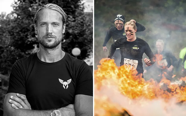 Tough Vikings grundare David Klint, deltagare som hoppar över eldhinder
