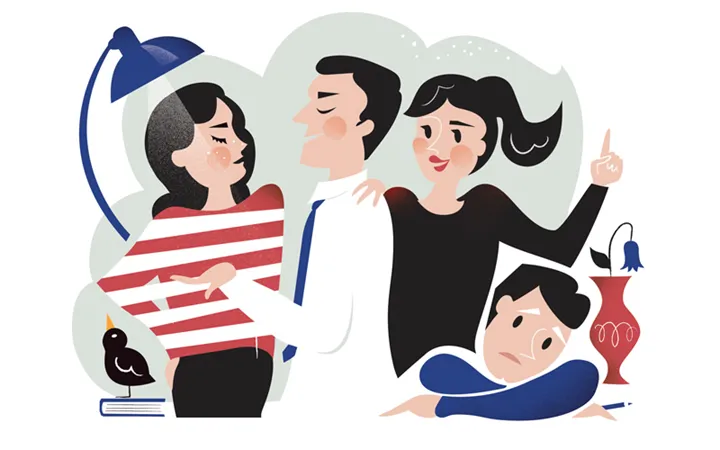 Illustration med flera människor. Dålig självkänsla.