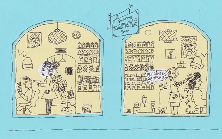 Illustration på en frisörsalong.