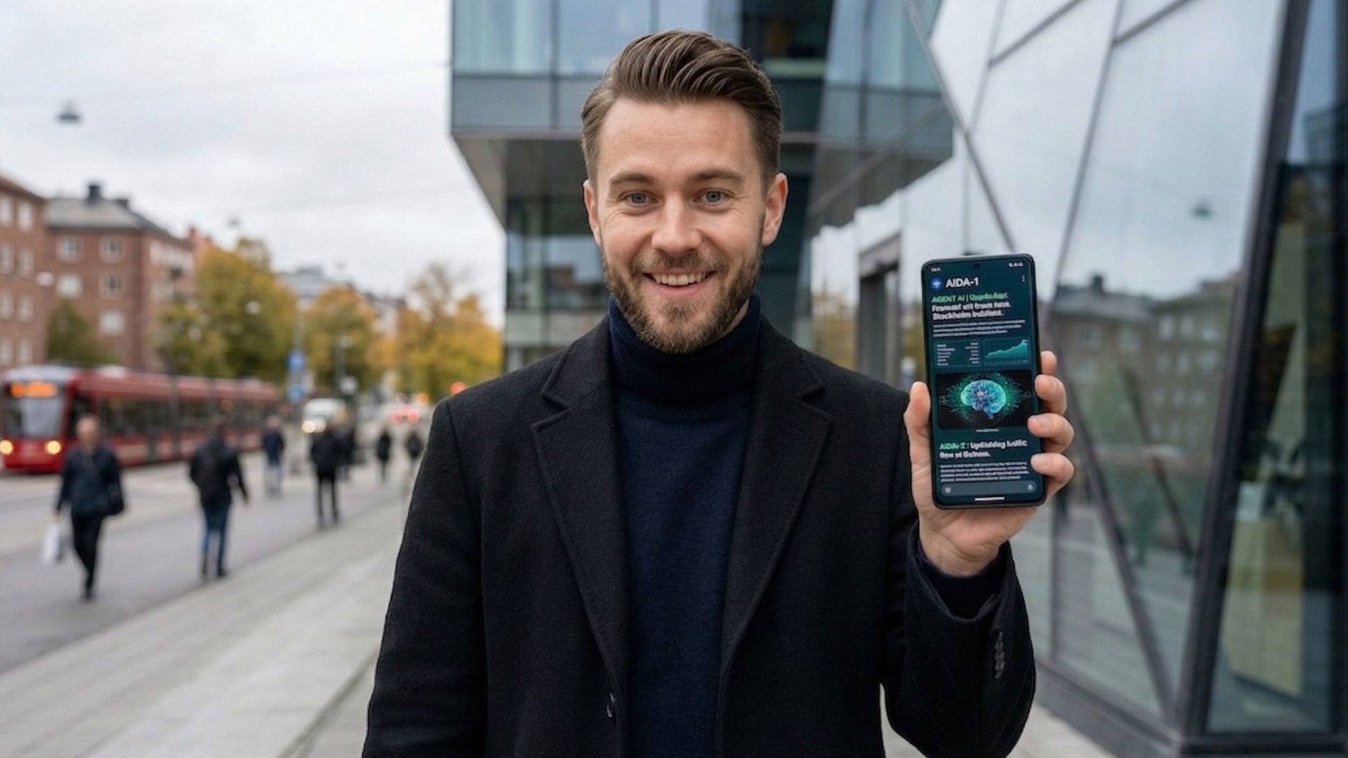 Världens första AI-suppleant AIDA-1 tillsammans med grundaren